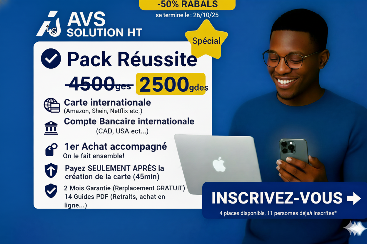💳 PACK RÉUSSITE – Achetez, payez et recevez en ligne depuis Haïti !